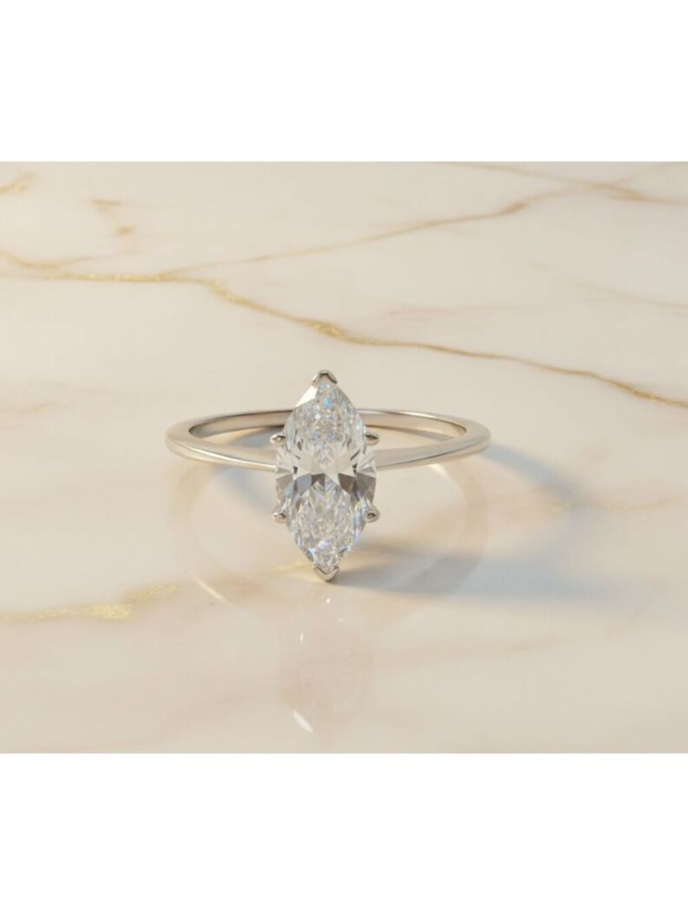 Vintage 14K White Gold Marquise White Sapphire Size 7, 2.33g